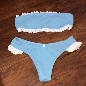 Zaful Blue and White Ruffle Bikini